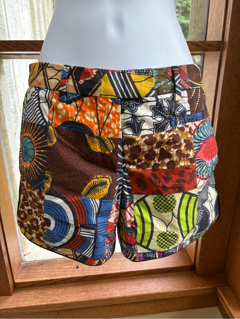 Monocrom Flat Patchwork Shorts Out of Africa Luxury Tailored Shorts Size 26